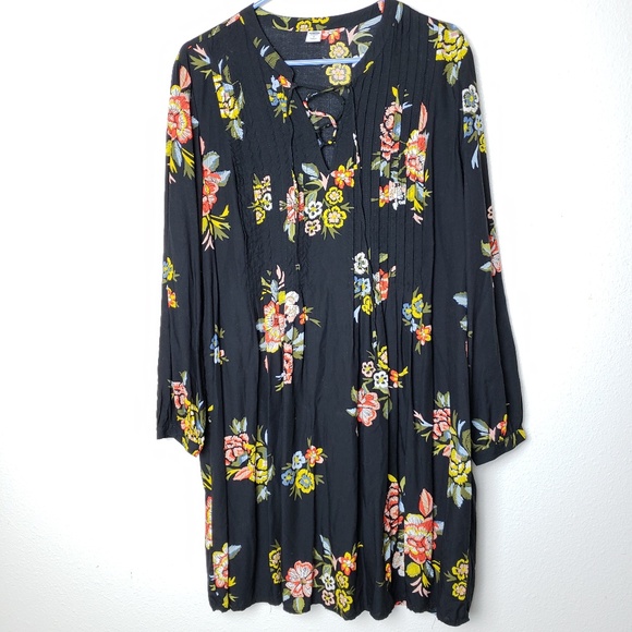 Old Navy Casual Multicolor Floral Pleated Lace Up Midi Dress - Picture 1 of 8